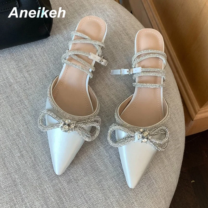 Aneikeh Autumn New 2022 Women Shoes Pointed Toe Pumps Stiletto Heel Slingbacks Rome Polka Dot  Butterfly-Knot Apricot Size 35-39