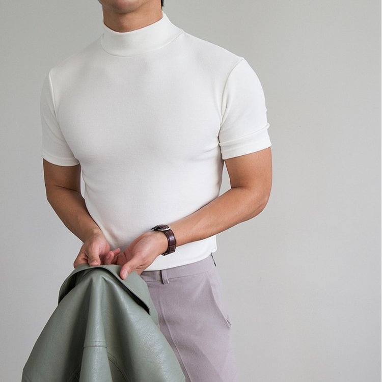Mens High Neck Slim Fit T-shirt