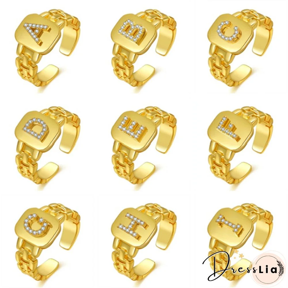 Jewelry Personalized Gold Bold Initial Letter Open Ring Adjustable Women Statement Rings Party|Women&rsquo;s Signet Ring|18K Gold Plated Open Alphabet Rings|Letter A to Z Ring for Women