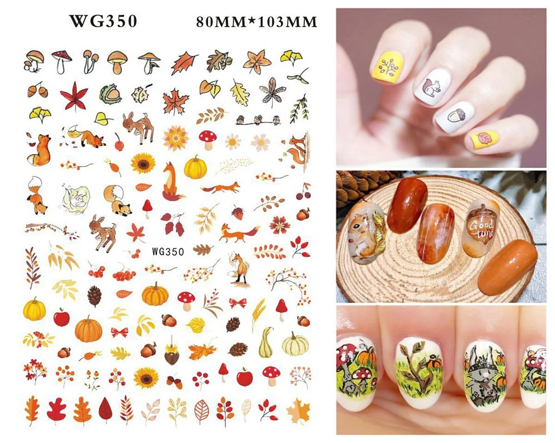 1PC Fall Leaf Flowers Line 3D Nail Sticker Mape Leaves Waves Pattern Decals Slider DIY Nail Art Decoration Wraps For Manicures-Nail Inspo