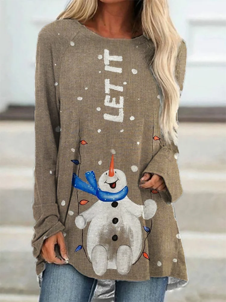 Wearshes Christmas Snowman Let It Snow Casual T Shirt
