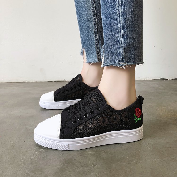 Wongn Women Shoes 2022 Fashion Summer Casual Ladies Shoes Cutouts Lace Canvas Hollow Breathable Platform Flat Shoes Woman Sneakers