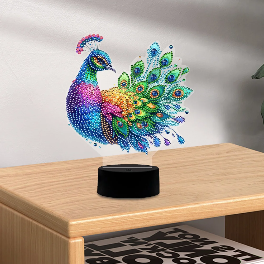 DIY Animal Peacock Diamond Painting Night Light Diamond Art Lamp Home Decoration