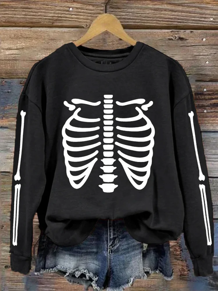 Comstylish Women's Halloween Skeleton Bones Casual Sweatshirt