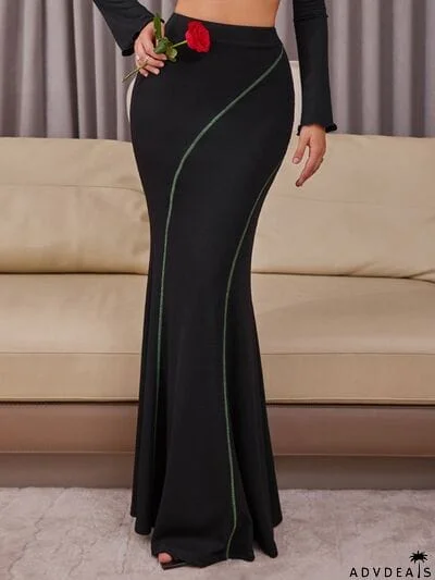 High Waist Contrast Maxi Skirt