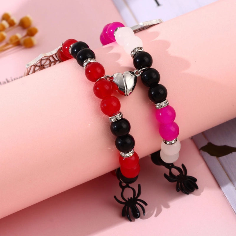Popular Halloween 8mm Spider Magnetic Love Beaded Bracelet Jewelry Elastic Rope Couple Bracelet