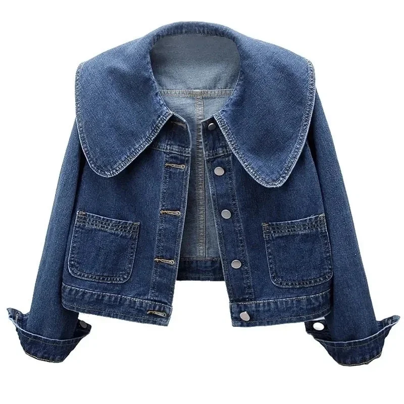 Toloer Large Collar Denim Jacket-Outfit Ideas