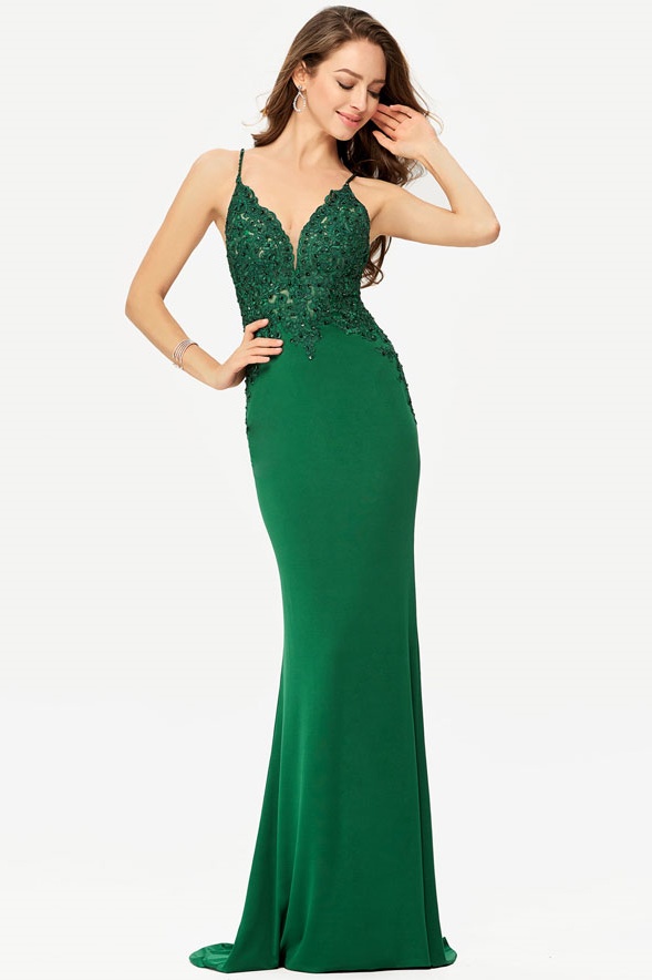 Ovlias Gorgeous Dark Green Spaghetti Strap Rhinestone Slimming Prom Dress LY0509