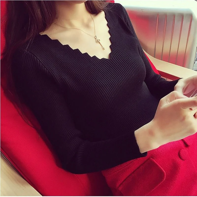 Womens Sweaters 2020 Winter Clothes Women Knitted Pullover V Neck Sweater Women Solid Slim Casual Autumn Knit Tops Ladies Jumper