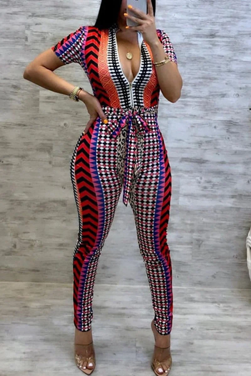 Fashion Printing Short Sleeve Jumpsuit