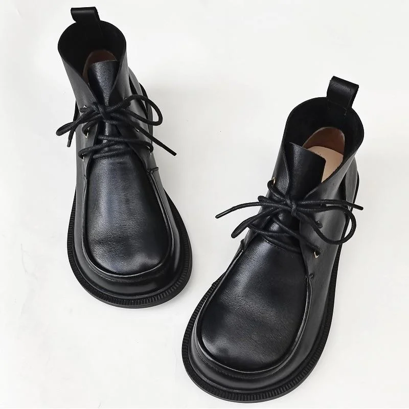 Women's Ankle Boots Oxford Shoes Round toe Lace up Genuine Leather Handmade