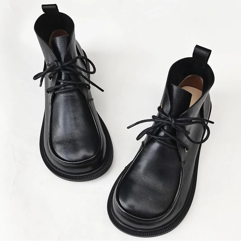 Women's Ankle Boots Oxford Shoes Round toe Lace up Genuine Leather