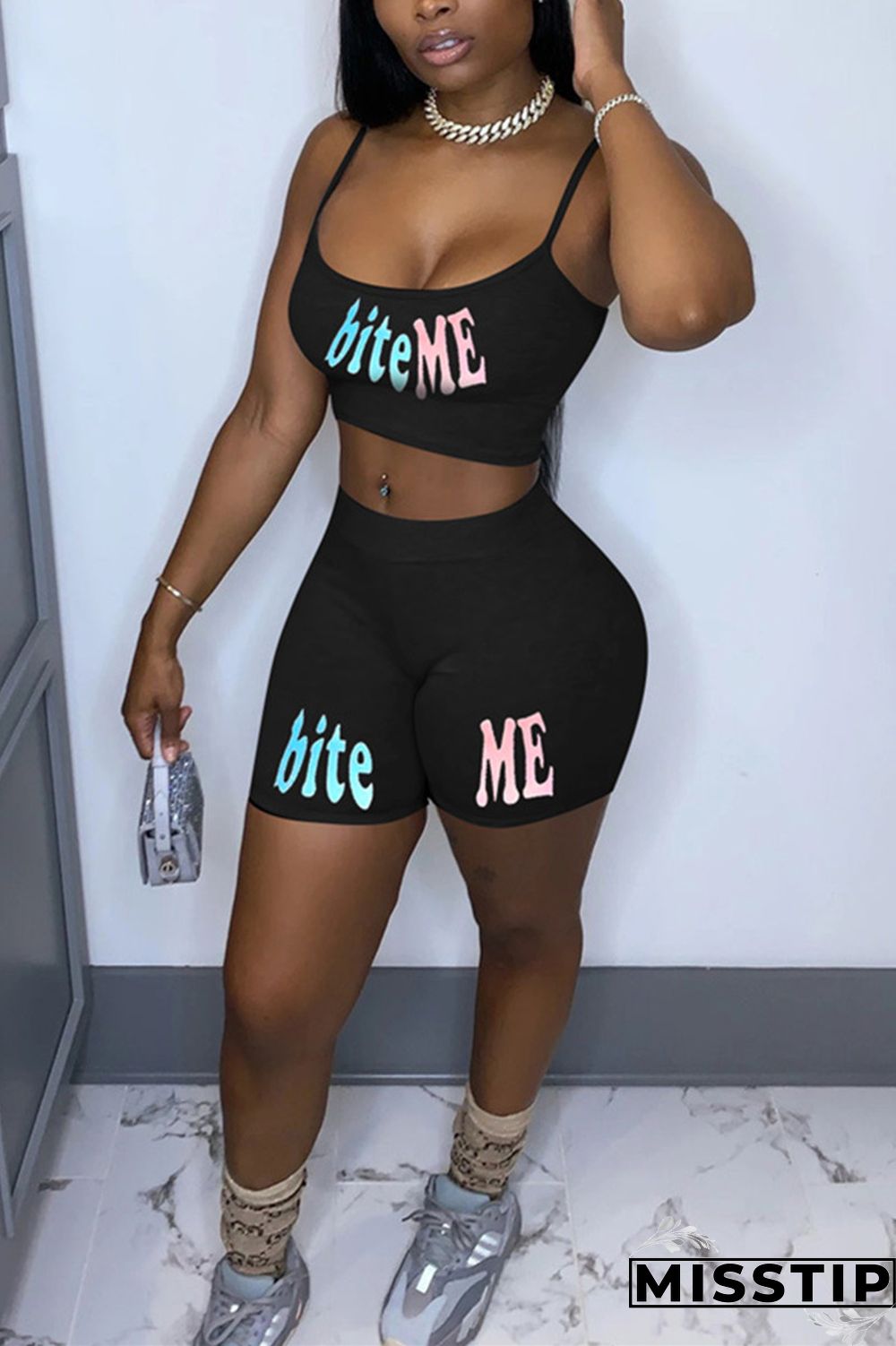 Multi-color Sexy Letter Straight Sleeveless Two Pieces