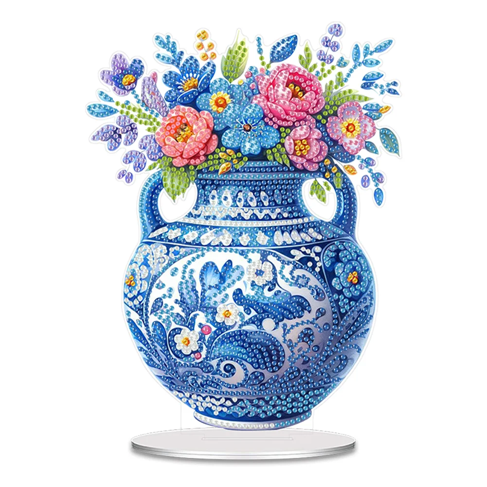 DIY Blue And White Porcelain Vase Acrylic Diamond Painting Desktop Ornaments for Home Office Decor