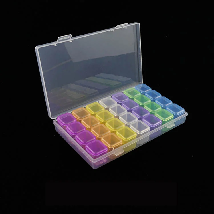 Seven Colors Plastic 28 Slots Clear Nail Tools Jewelry Storage Box Case  Organizer Beads