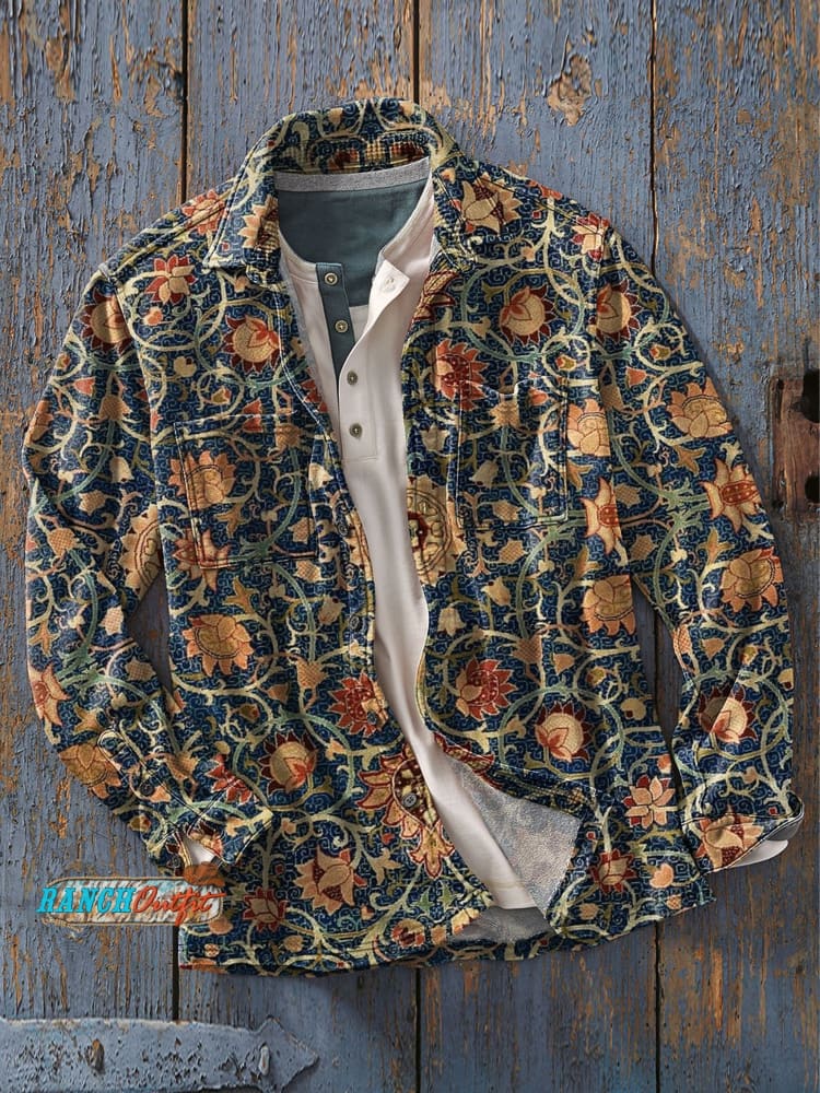 Men’s Retro Art Print Casual Shirt As Picture / S