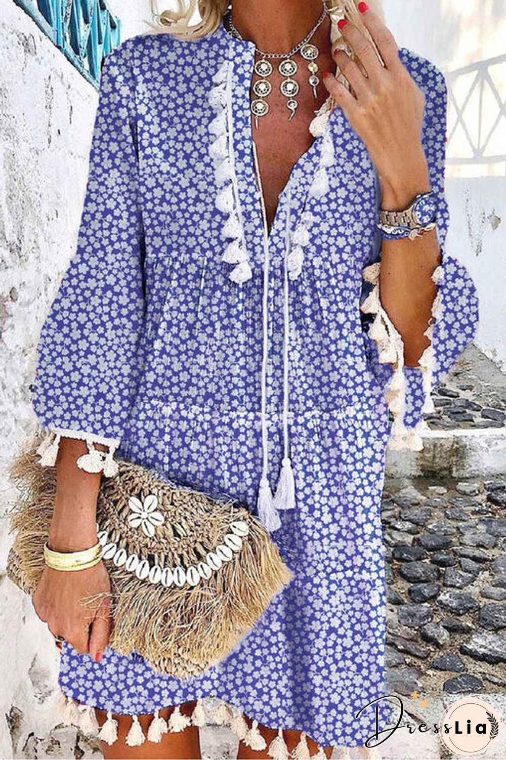 Bohemian V-Neck Tassel Dress