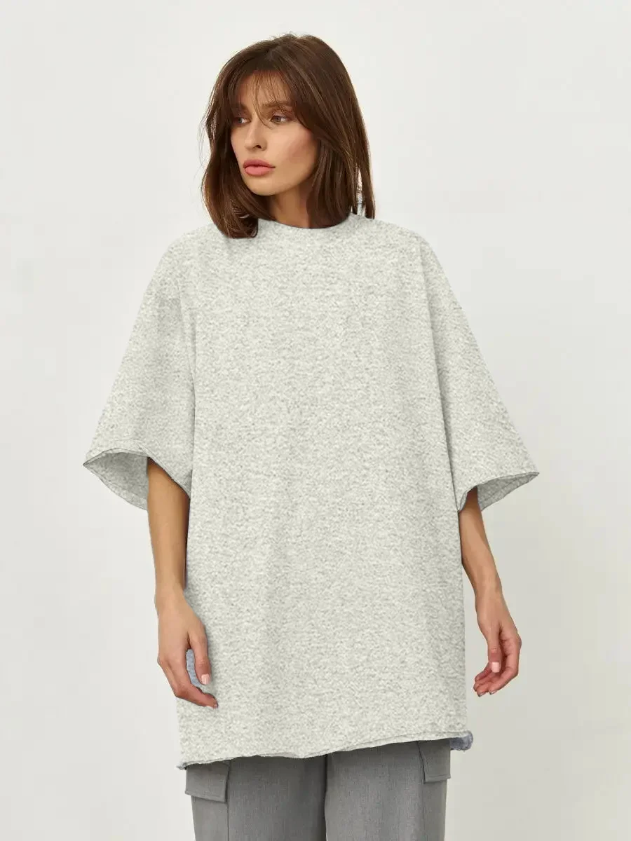 Athvotar Athvotar Spring Summer New 260G Cotton T-Shirt Hot Pure Color Short-Sleeved Women Loose Large Version 240003