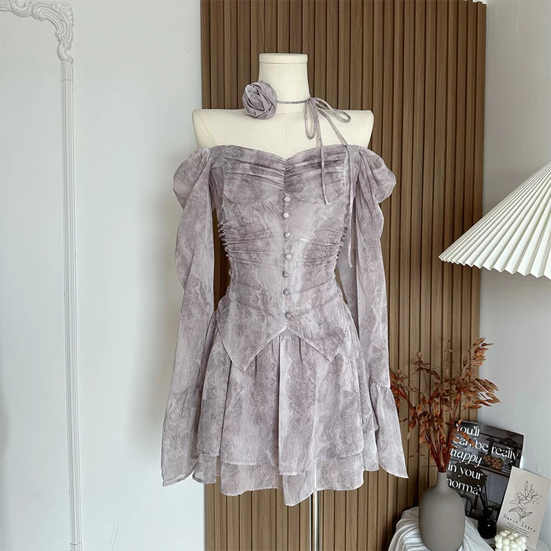 Aiertu Women A-line Luxury Dress Elegant Long Sleeve Mini Evening Dress Harajuku Vintage 90s Y2k One Piece Frocks 2000s Clothes Autumn Aiertu