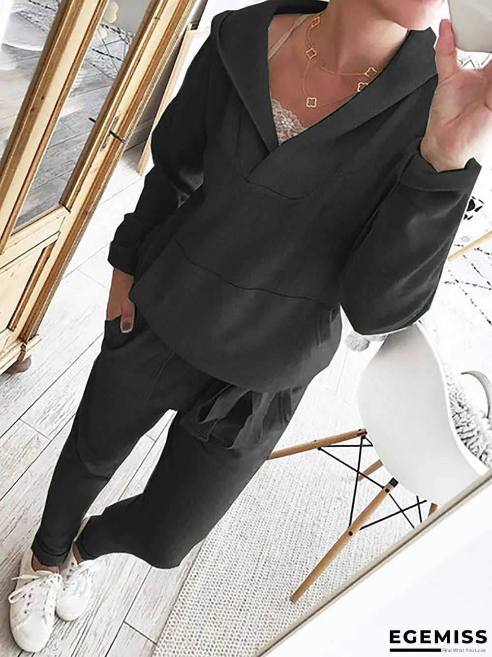 Hoodie Knitted Two Pieces Pants Sets Suits | EGEMISS