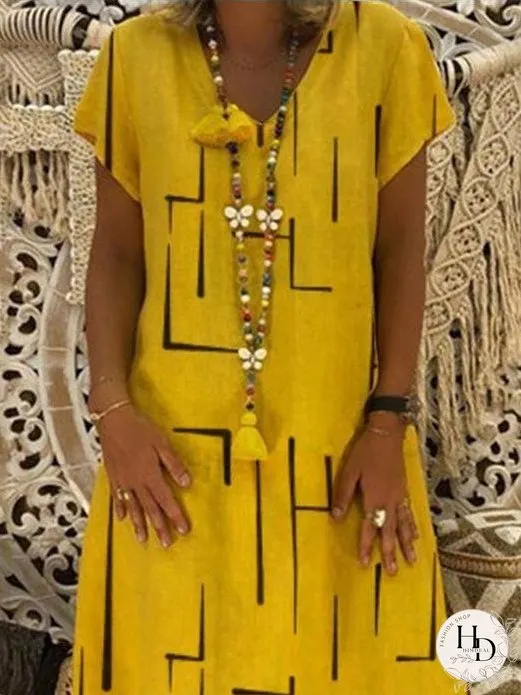 Casual Plus Size V-neck Knee-length Dress