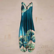 Ejimei Fashion Cotton Overalls Jumpsuits Women Summer Printed Sleeveless Jumpsuit for Women Loose Wide Leg Pants Overalls for Women