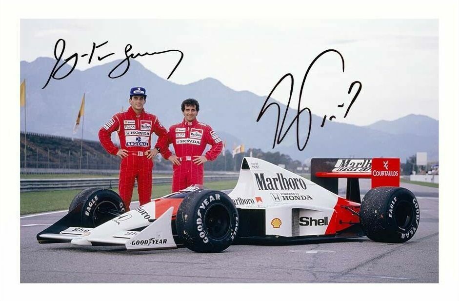 ALAIN PROST & AYRTON SENNA - FORMULA ONE AUTOGRAPH SIGNED PP Photo Poster painting POSTER