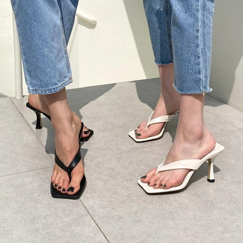 Breakj Breakj Women's 2025 Summer New Square Head Net Red Sexy Fine Heeled Rice White High Heels