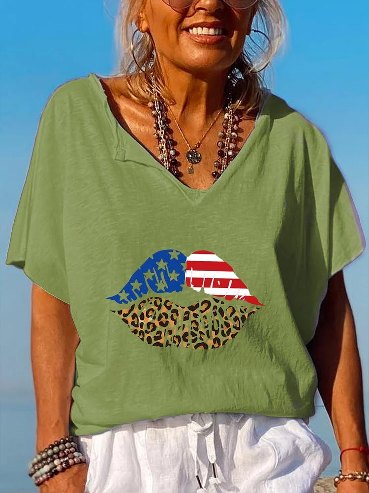 American Independence Day V Neck T-shirt-02124-Annaletters