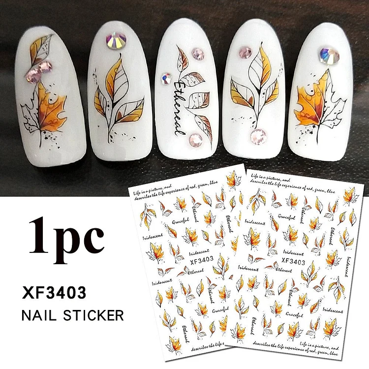 1PC Fall Leaf Flowers Line 3D Nail Sticker Mape Leaves Waves Pattern Decals Slider DIY Nail Art Decoration Wraps For Manicures