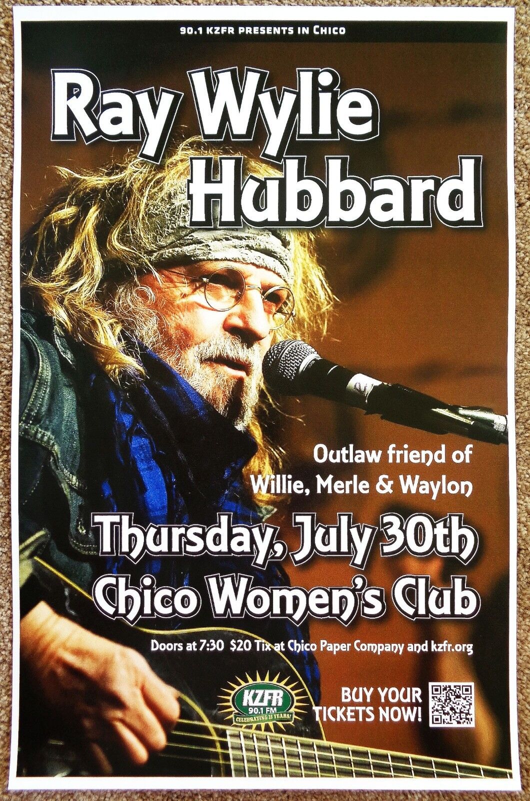 RAY WYLIE HUBBARD 2015 Gig POSTER Chico California Concert