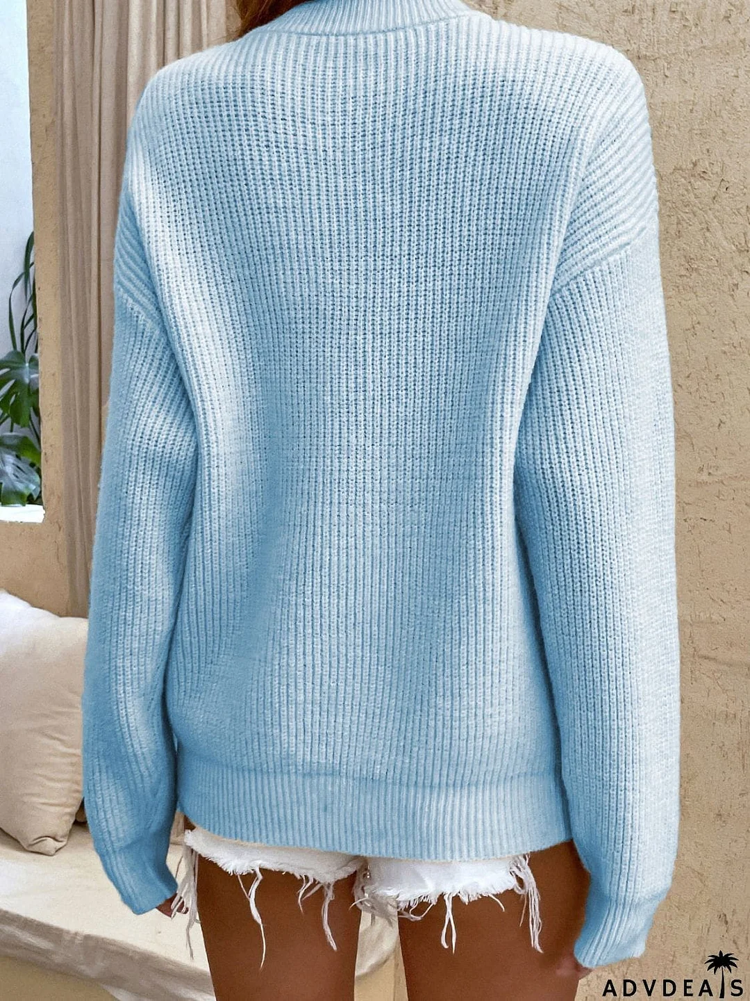 Round Neck Ribbed Button-Down Sweater