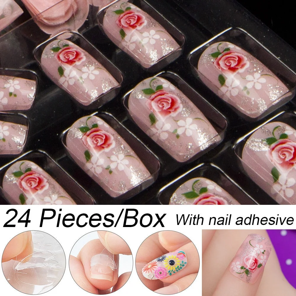 Fashion 24pc/set 10 Sizes Fake Nails Full Cover French False Nail Tips With Double-Sided Nail Adhesive Tab Press On Nails Art-Nail Inspo