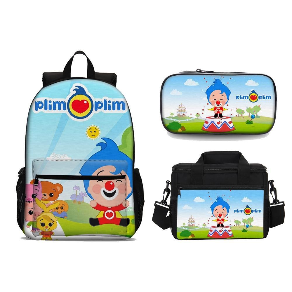 Plim Plim Backpack Set School Backpack Pencil Case Lunch Bag 3 in 1 for Kids Teens