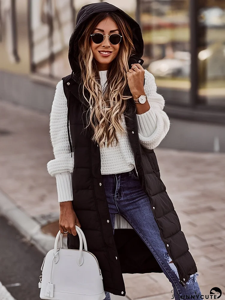 Stylish Sleeveless Hooded Chic Long Vest Coat