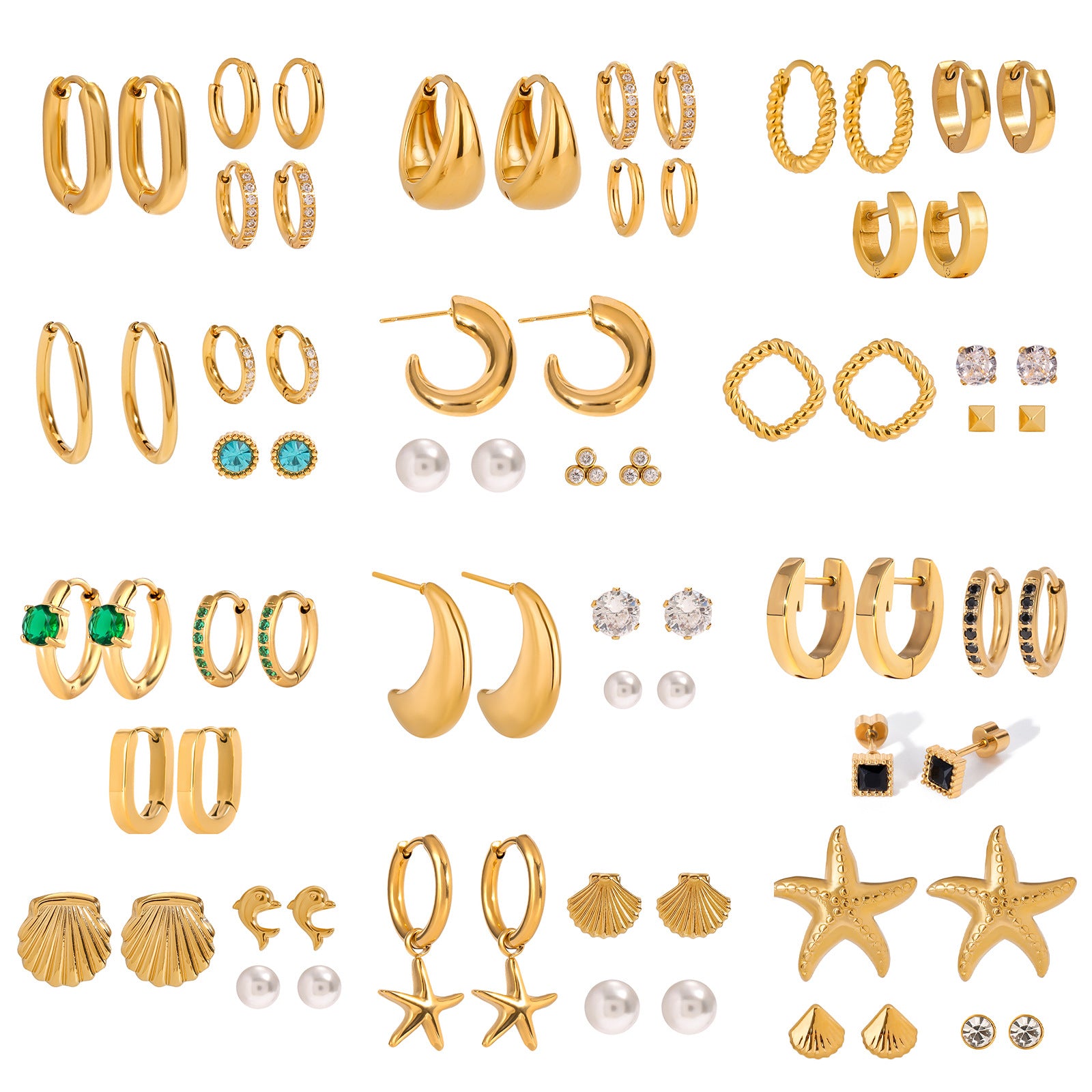 Jie Ding Three Pairs Of Stainless Steel Zircon Earrings Niche Pearl Earrings Titanium Steel Earrings