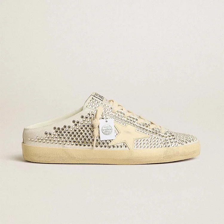 Golden Goose Super-Star Sabot LTD Mujer de cristales Swarovski con estrella de cuero blanca