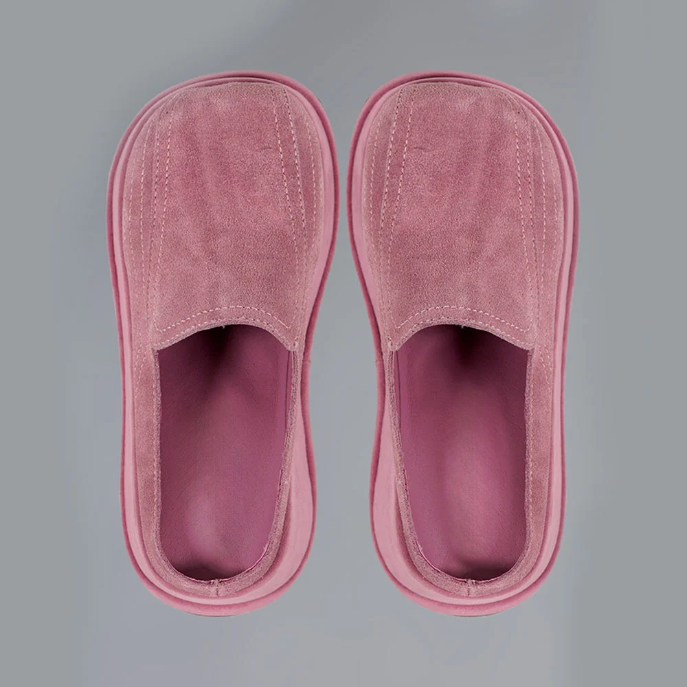 Vegan Suede Wedge Heel Platform Slip On Mules for Women in Pink