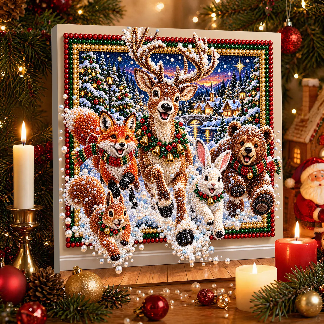 Framed Pearl Painting Kit Sparkling Forest Animals 11.81x11.81in