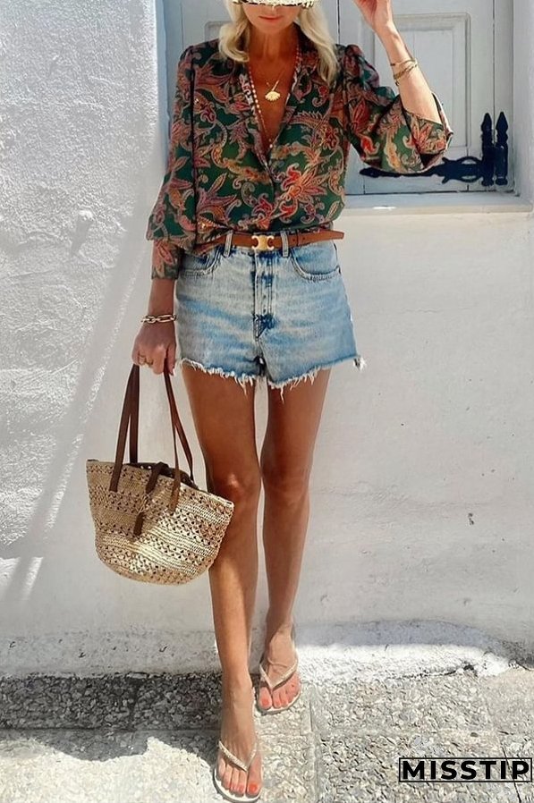 Unique Printed Loose Resort Long Sleeve Shirt