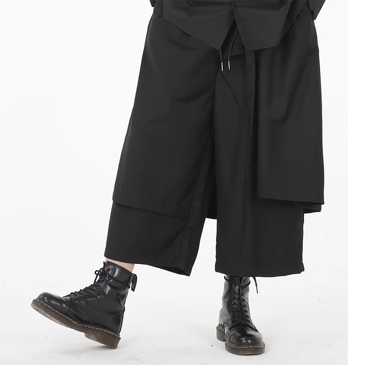 Dawfashion Techwear Streetwear-Darkwear Design Black Slacks Wide-leg Culottes Pants-Streetfashion-Darkwear-Techwear