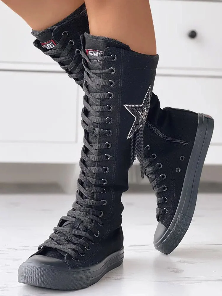 Lace-up Canvas Boots