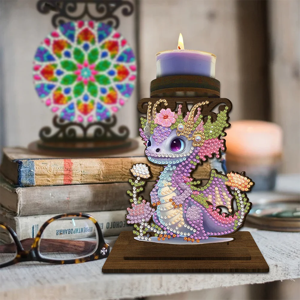 5D DIY Dinosaur Diamond Painting Desktop Candle Holder Gifts for Family Friend