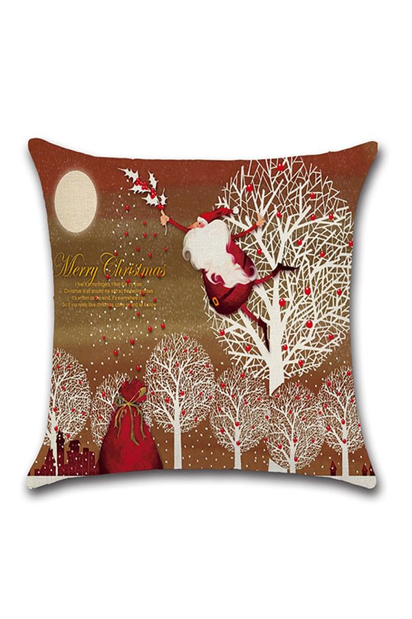 Santa Claus Trees Snowflake Print Merry Christmas Throw Pillow Cover-elleschic