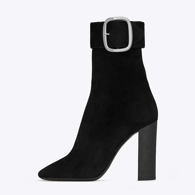 Custom Made Black Vegan Suede Chunky Heel Ankle Boots |FSJ Shoes
