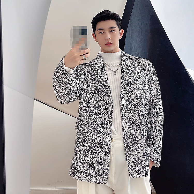 dawfashion-South Korea's Light Luxury Retro Pattern Slim Suit Jacket Niche Design Sense-Dawfashion- Original Design Clothing Store-Halloween 2022