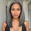Salt & Pepper Kinky Straight Bob Wig 