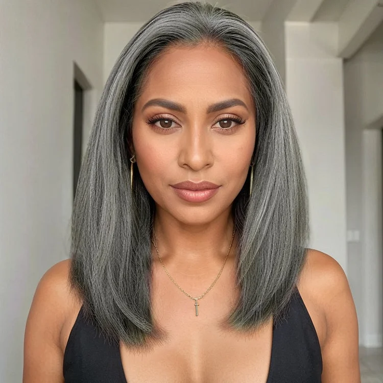 Trendy Design & Color | Salt & Pepper Kinky Straight 5x5 Closure Wig