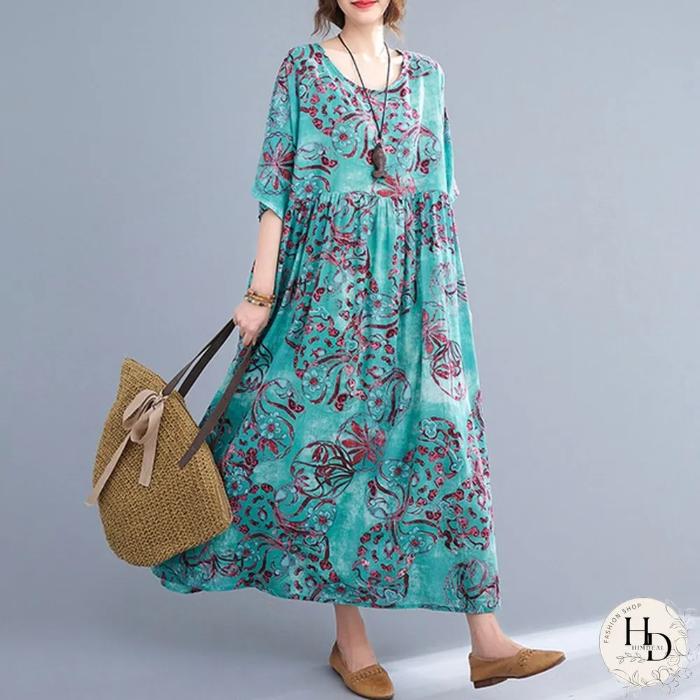 ZANZEA Women Summer Short Sleeved Plus Size Casual Loose Robes Dresses Holiday Long Dress