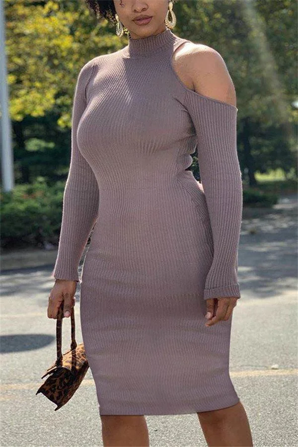 Sexy Slim Knee Length Solid Dress